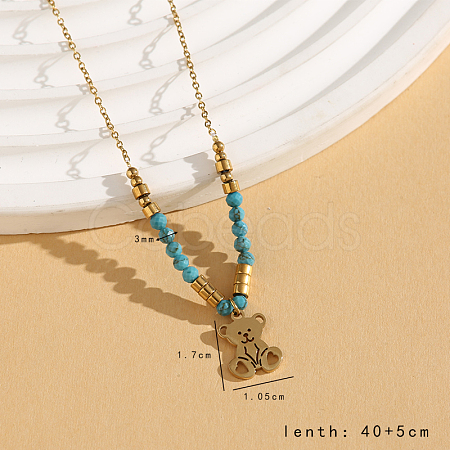 Vintage Christmas 304 Stainless Steel & Synthetic Turquoise Pendant Necklaces for Women HS2328-9-1