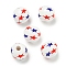 Printed Wood European Beads, Round, USA Flag Style, White, 15.5~16mm, Hole: 4~4.5mm