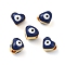 Golden Tone Brass Enamel Beads, Cadmium Free & Lead Free, Long-Lasting Plated, Heart with Evil Eye, Prussian Blue, 6x7x6mm, Hole: 2mm