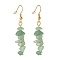 Natural Green Aventurine Chip Beaded Dangle Earrings, Gemstone Drop Earrings for Women, Brass Jewelry, Golden, 50~54x7~11.5x5~8mm, Pin: 0.7mm