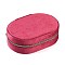 Italian Velvet Double Layers Jewelry Set Storage Zipper Boxes, Oval Jewelry Organizer Case for Earrings, Rings, Bracelets, Cerise, 15x10.5x4cm