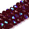 Electroplate Glass Beads Strands, Half Rainbow Plated, Faceted, Rondelle, Dark Red, 4x3mm, Hole: 0.4mm, about 123~127pcs/strand, 16.5~16.9 inch(42~43cm)