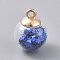 Glass Ball Pendants, with Star Glitter Sequins and Golden Plated CCB Plastic Cup Peg Bails, Round, Blue, 20.5x15mm, Hole: 2.5mm