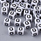 White Opaque Acrylic Beads, Horizontal Hole, Cube with Black Alphabet, Letter.Q, 4~5x4~5x4~5mm, Hole: 1.8mm, about 6470~6500pcs/500g