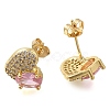 Brass Pave Cubic Zirconia Stud Earrings EJEW-M088-03G-01-2