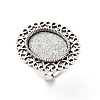 Vintage Adjustable Iron Flower Finger Ring Components Alloy Cabochon Bezel Settings PALLOY-O036-21AS-1