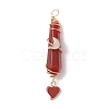 6Pcs 6 Styles Natural Carnelian & Green Aventurine & Rose Quartz & Quartz Crystal & Lapis Lazuli & Amethyst Copper Wire Wrapped Faceted Bullet Heart Pendants PALLOY-JF03482-03-3