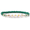 Word Happy & Flat Round with Heart Resin & Acrylic Beads Stretch Bracelets for Women BK9964-23-1