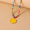 Alloy Enamel Smiling Face Pendant Glass Seed Beaded Necklaces for Women FS-WGD322E-02-1