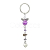 Gemstone Chip & Alloy Heart Pendant Keychain with Acrylic Beads KEYC-JKC00538-2