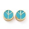 Flat Round with Peace Sign Brass Enamel Beads KK-G419-05G-06-2