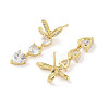 Triple Heart Brass Micro Pave Clear Cubic Zirconia Dangle Earrings with Glass for Women EJEW-L285-008G-2