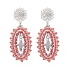 Cross Oval Glass Seed Bead Woven Stud Earrings EJEW-MZ00595-01-2