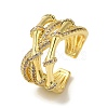 Brass Cubic Zirconia Bamboo Open Cuff Ring X-RJEW-Z019-01G-1