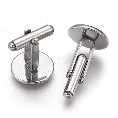 Tarnish Resistant Flat Round Stainless Steel Cuffinks STAS-P207-08P-D-1