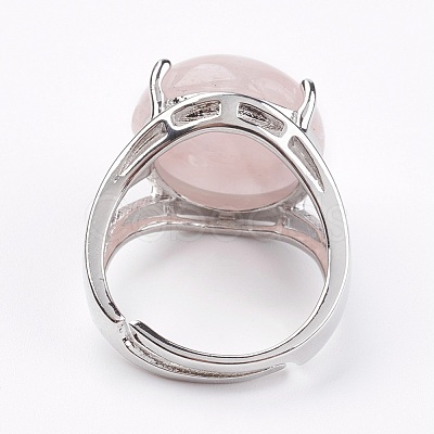 Adjustable Natural Rose Quartz Finger Rings RJEW-F075-01O-1