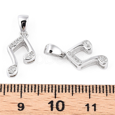 Rhodium Plated 925 Sterling Silver Micro Pave Clear Cubic Zirconia Musical Note Charms wit S925 Stamp STER-T007-30P-1