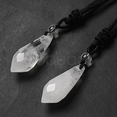 Cone Natural Quartz Crystal Pendant Necklace with Nylon Rope for Women G-H286-08D-1