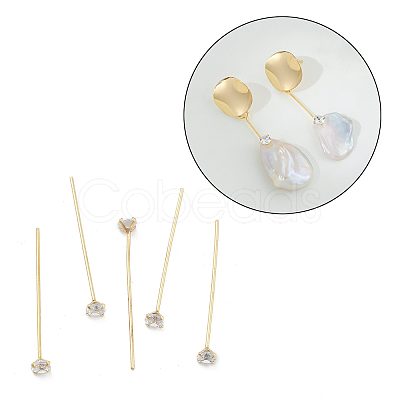 Brass Micro Pave Clear Cubic Zirconia Head Pins KK-M306-09G-03-1