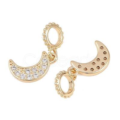 Brass Micro Pave Clear Cubic Zirconia Moon European Dangle Charms KK-H257-03G-1