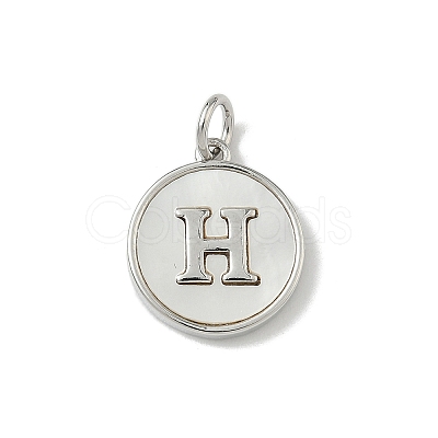 Brass Pave Natural Shell Flat Round with Letter Charms KK-Z115-13P-H-1