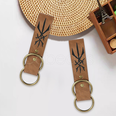 Rectangle PU Leather Medieval Belt Pendant. with Alloy Ring AJEW-CL0004-79-1