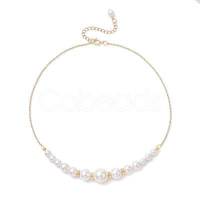 Round White Shell Pearl Graduated Beaded Necklaces for Women NJEW-JN05305-1