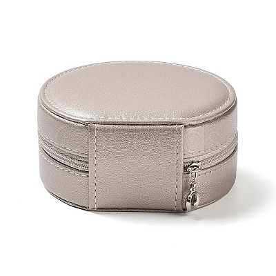 Round PU Imitation Leather Jewelry Storage Zipper Boxes PAAG-PW0003-07B-1