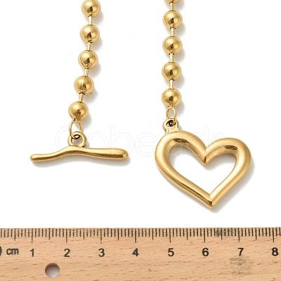 304 Stainless Steel OT Heart Pendant Ball Chain Necklaces for Women NJEW-C088-05G-1