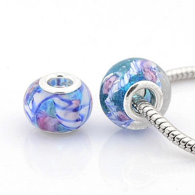 Handmade Lampwork European Large Hole Rondelle Beads X-LPDL-M007-02-1