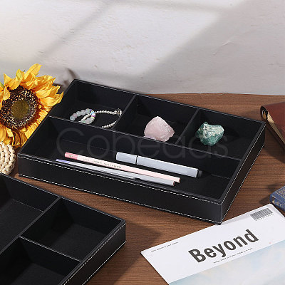 2Pcs Desktop 4-Grid PU Leather Organizer Display Storage Trays CON-CA0001-036B-1