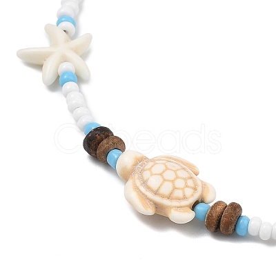 Boho Sea Turtle & Starfish Shell & Synthetic Turquoise Beaded Necklaces NJEW-JN06015-1