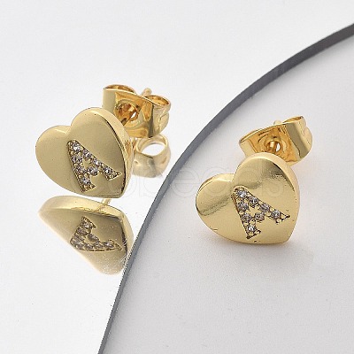 Rack Plating Brass Micro Pave Clear Cubic Zirconia Stud Earrings EJEW-K299-01G-A-1