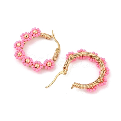 PVD Vacuum Plating 304 Stainless Steel Flower Hoop Earrings EJEW-U017-01G-01-1