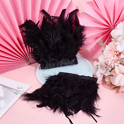 Rooster Feather Trim Clothing Cuffs Decoration AJEW-WH0696-197A-1