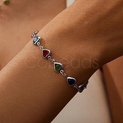 Brass Glass Link Chain Bracelets for Women WGAE243-02-1
