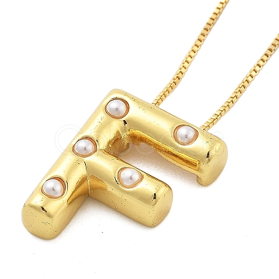 Brass & Plastic Pearl Letter Pendant Box Chain Necklaces for Women NJEW-U017-01G-06-1