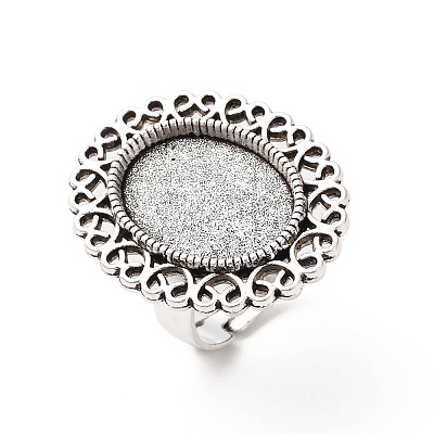 Vintage Adjustable Iron Flower Finger Ring Components Alloy Cabochon Bezel Settings PALLOY-O036-21AS-1