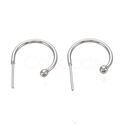 Tarnish Resistant 304 Stainless Steel C-shaped Hoop Circle Ball Stud Earrings STAS-K204-04P-1