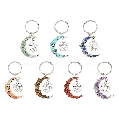 7Pcs Natural & Synthetic Mixed Stone Moon Keychains KEYC-FS00043-1
