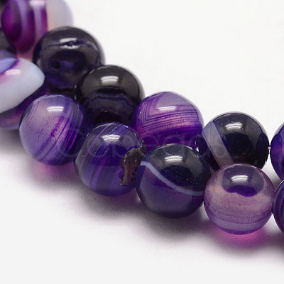 Natural Striped Agate/Banded Agate Bead Strands X-G-K166-13-6mm-04-1