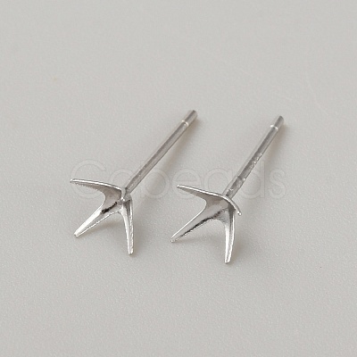 Rhomdium Plated 925 Sterling Silver Stud Earring Findings LS-STER-WH0009-15C-P-1