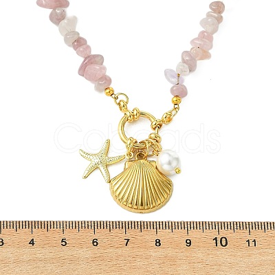 Ocean 304 Stainless Steel Shell Shape Starfish & Shell Pearl Pendant Necklaces NJEW-JN06023-1