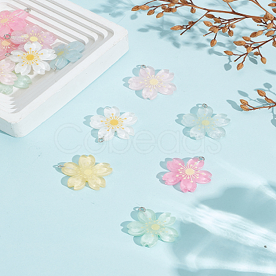 14Pcs 7 Colors Luminous Transparent Resin Pendants RESI-LP0001-64-1