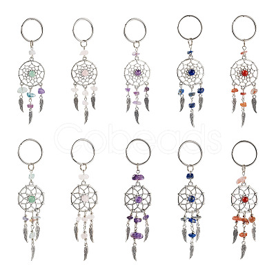 20Pcs 10 Style Natural Chip Gemstone Keychain KEYC-KS0001-05-1