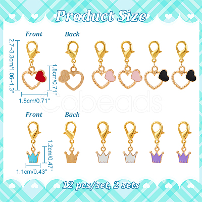 Alloy Enamel Crown & Heart Pendant Locking Stitch Markers HJEW-AB00068-1