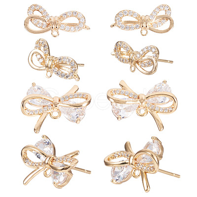 4 Pairs 2 Styles Brass Micro Pave Clear Cubic Zirconia Stud Earring Findings KK-TA0002-63-1