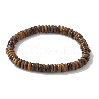 Natural Tiger Eye Disc Beaded Stretch Bracelets BJEW-JB09515-01-1