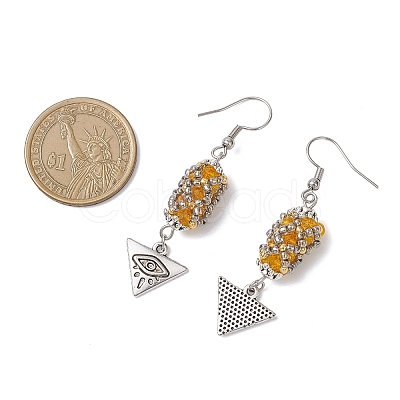 Electroplated Glass & TOHO Round Seed Beaded Alloy Triangle Eye Dangle Earrings EJEW-MZ00635-1