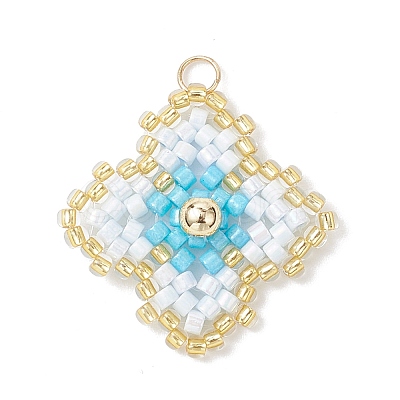 3Pcs 3 Colors Handmade Glass Seed Beaded Quatrefoil Pattern Pendants PALLOY-MZ00965-1